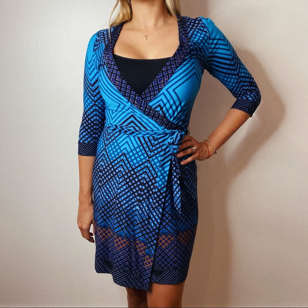 Akira Black Label | Blue Geometric Wrap Dress